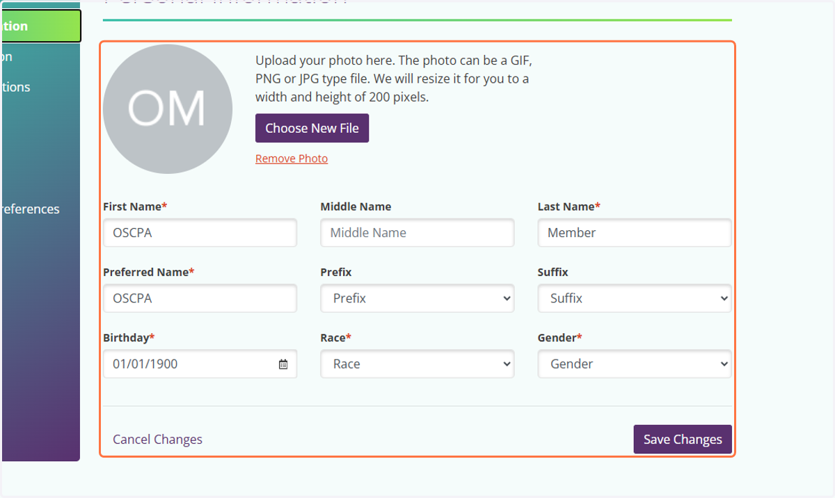Update your personal information by clicking on Personal Information