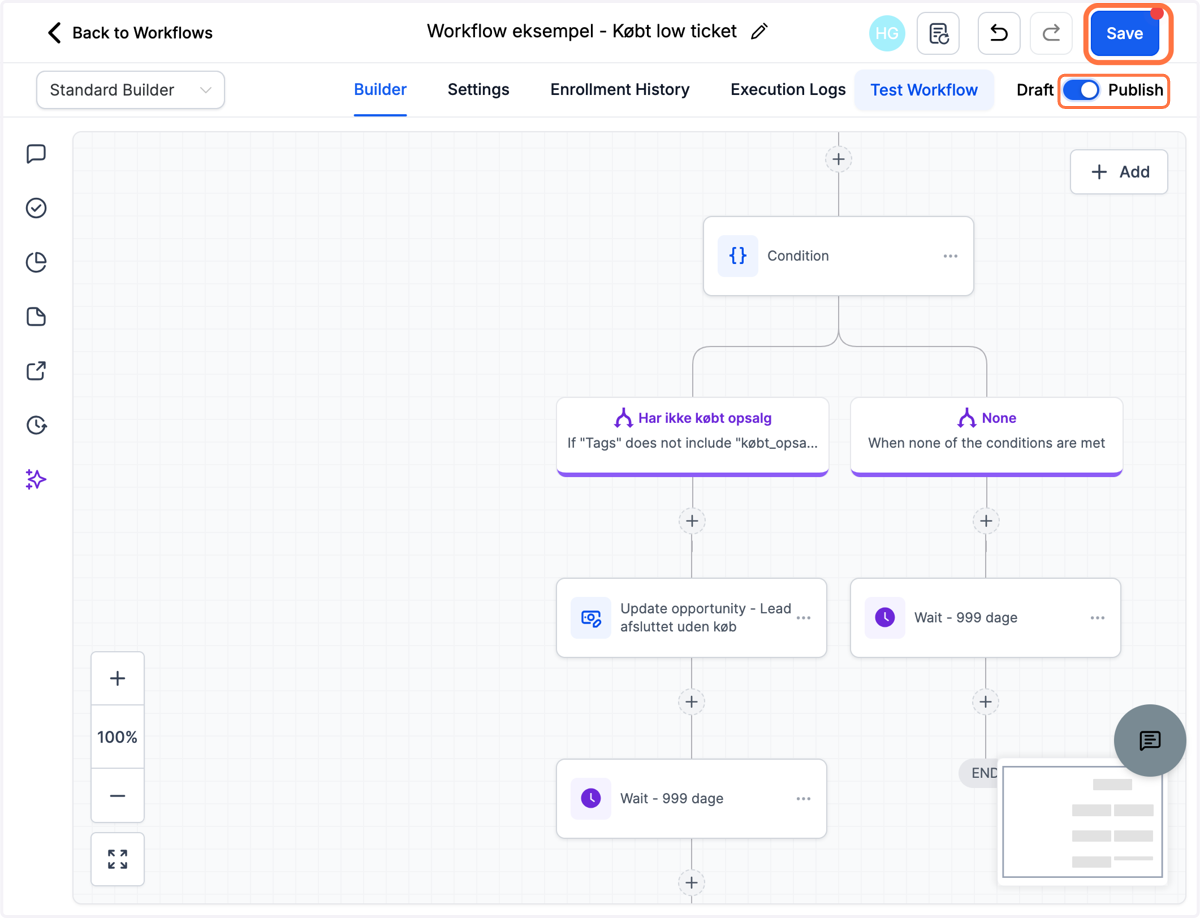 Publish og gem dit workflow