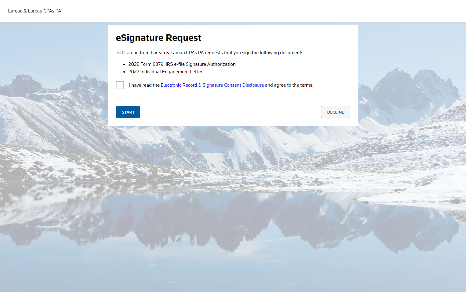 Click on I have read the Electronic Record & Signature Consent Disclosure and agree to the terms.