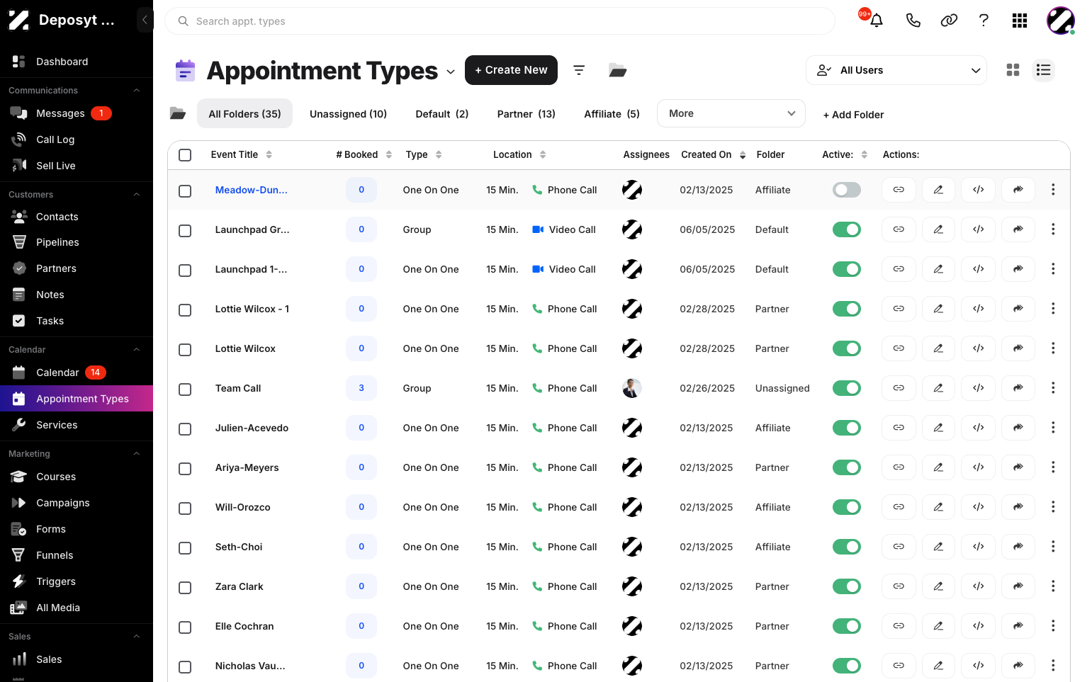 Enabling and Disabling Appointment Type Status (Card and List View)