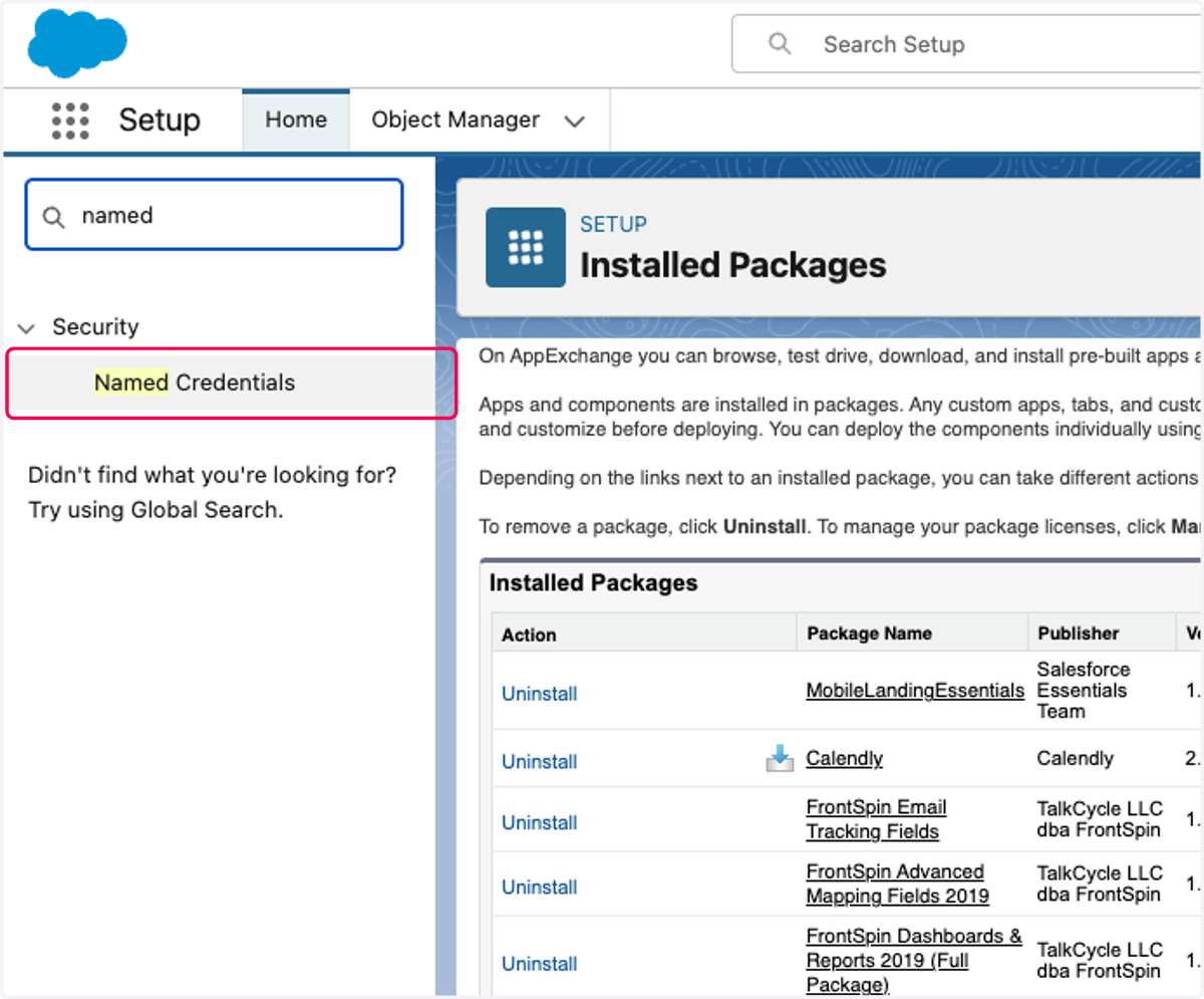 Click on Named Credentials