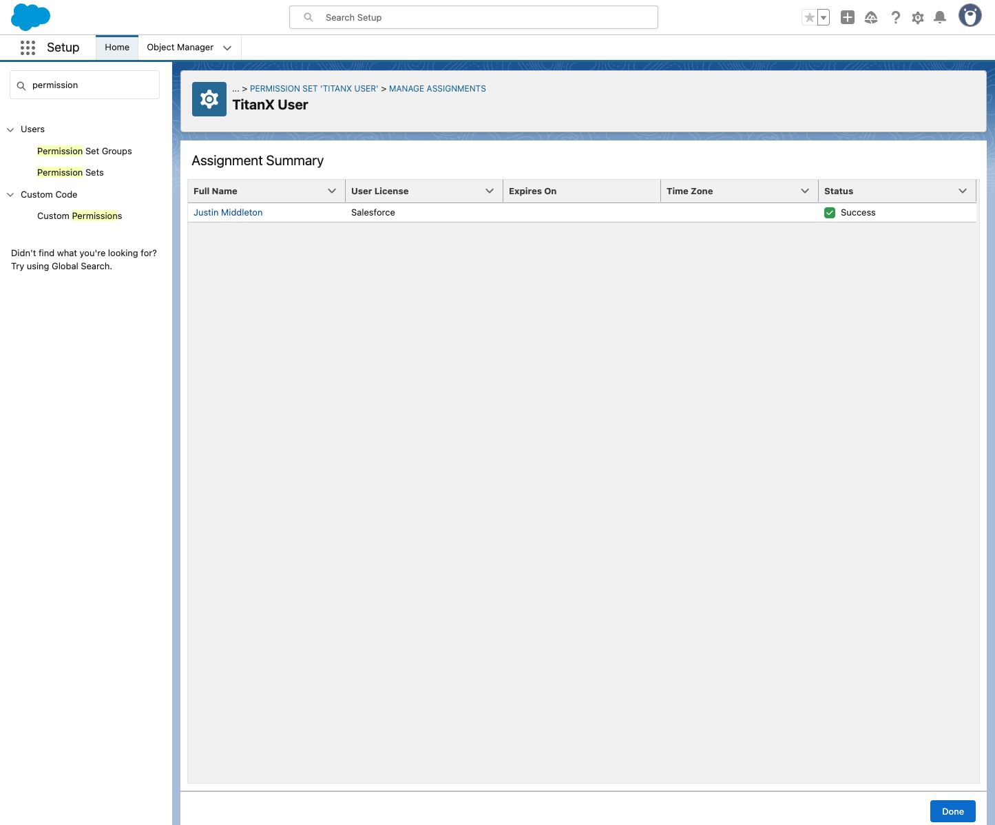 Click on ...Permission Set 'TitanX User'Manage Assignments…