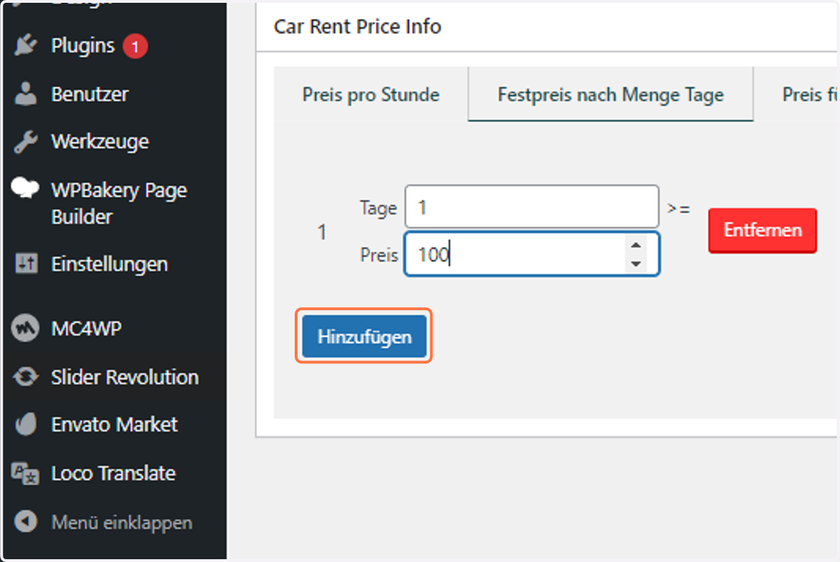 Click on Hinzufügen