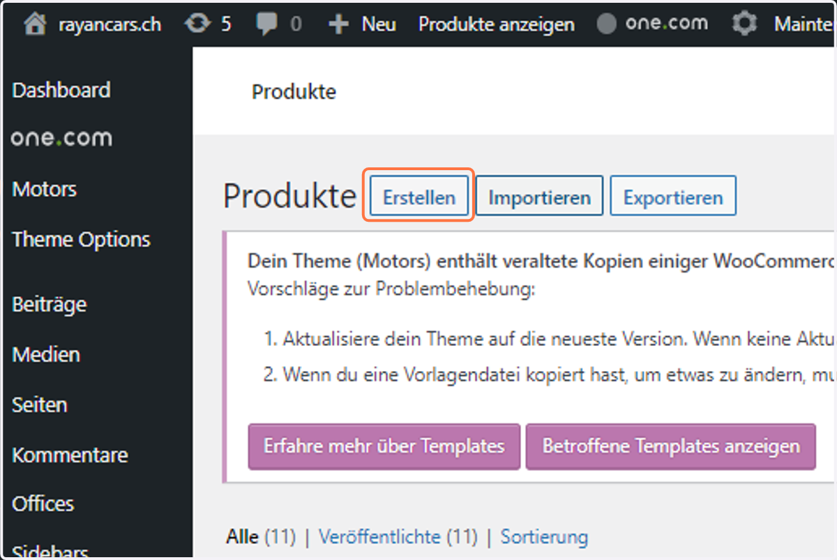 Click on Erstellen