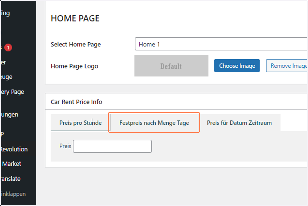 As you have dynamic pricing, Click on "Festpreis nach Menge Tage" below