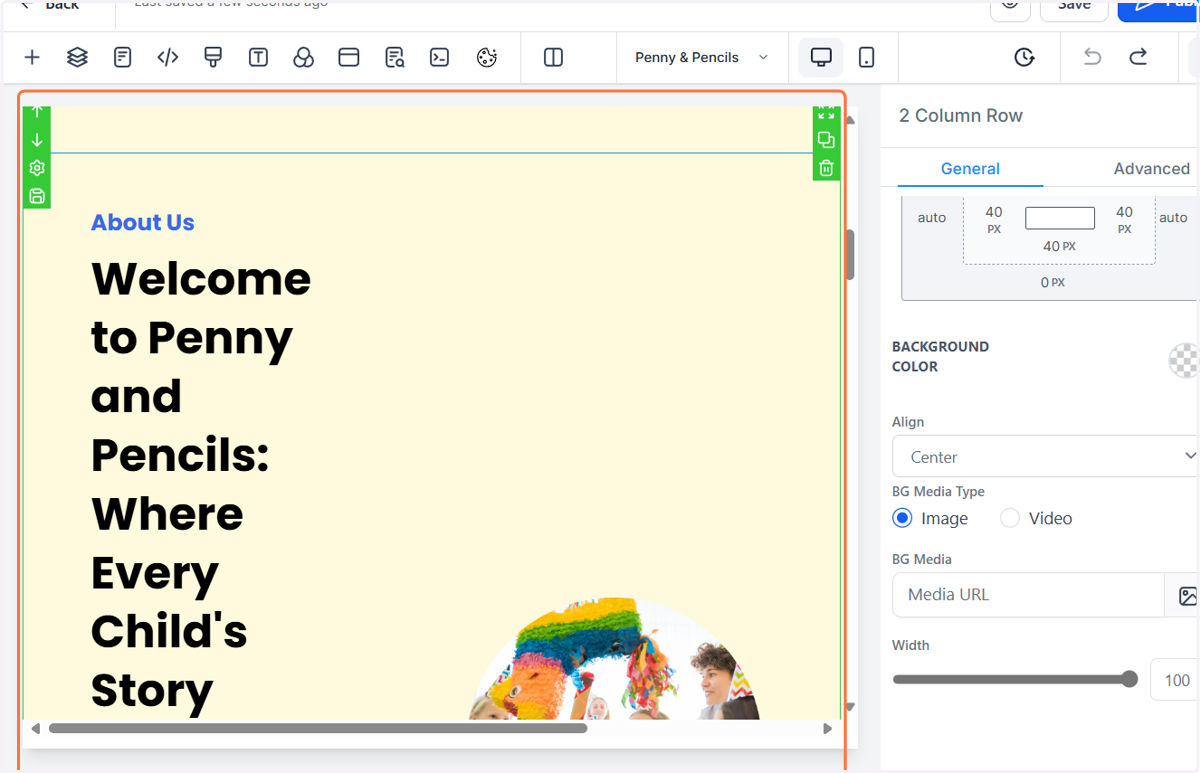 Click on the section you would like to change. It should have a green outline.