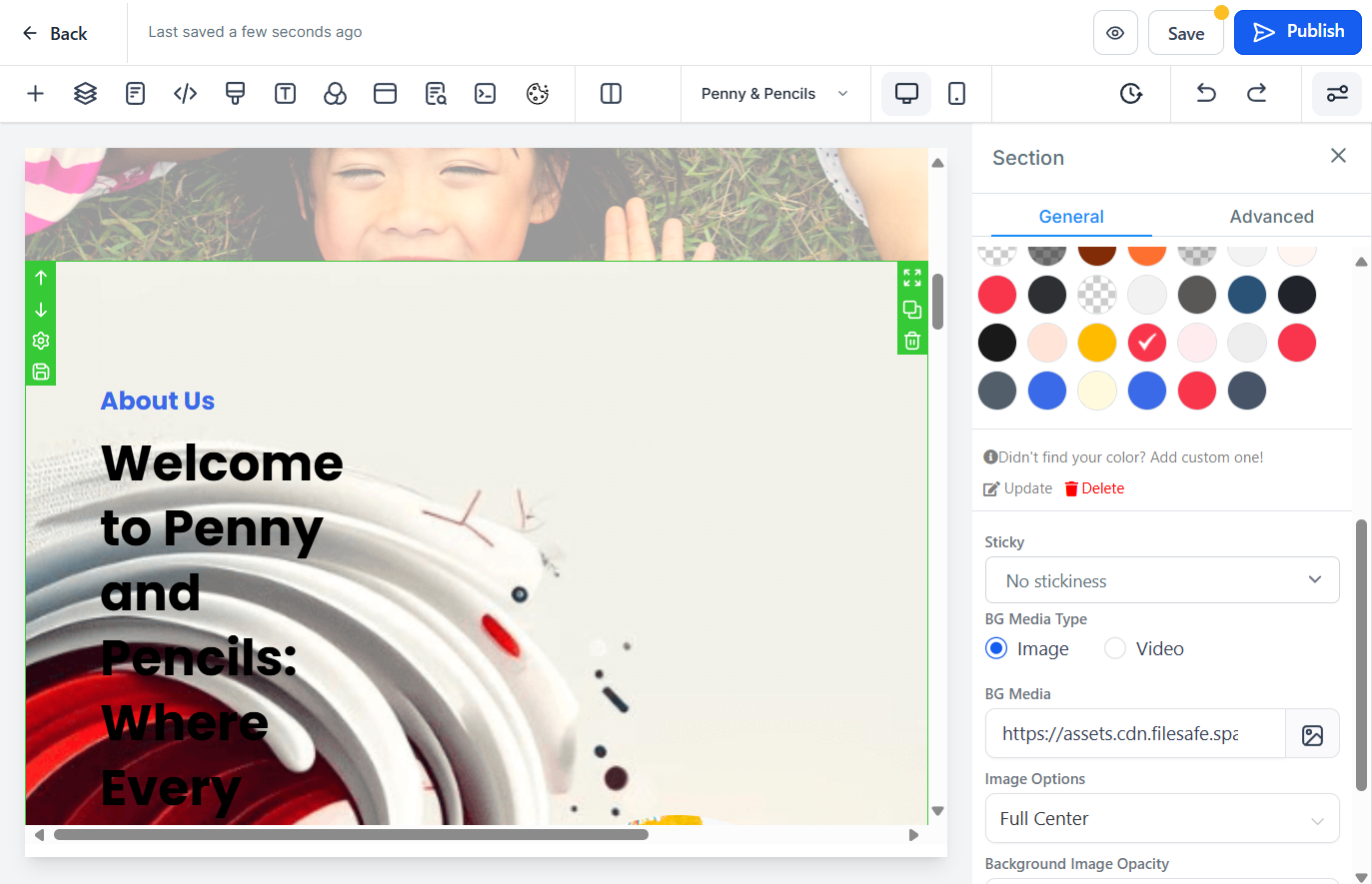 To add a filter, highlight the area by clicking on it