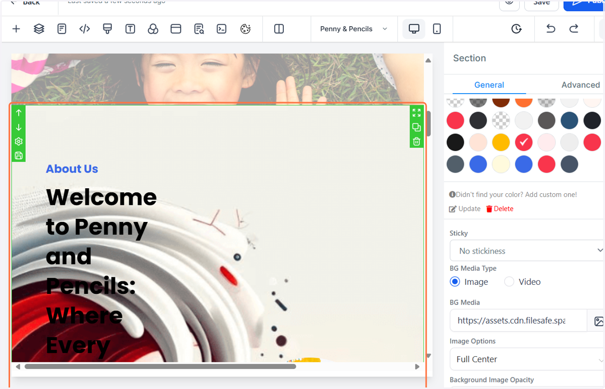 To add a filter, highlight the area by clicking on it