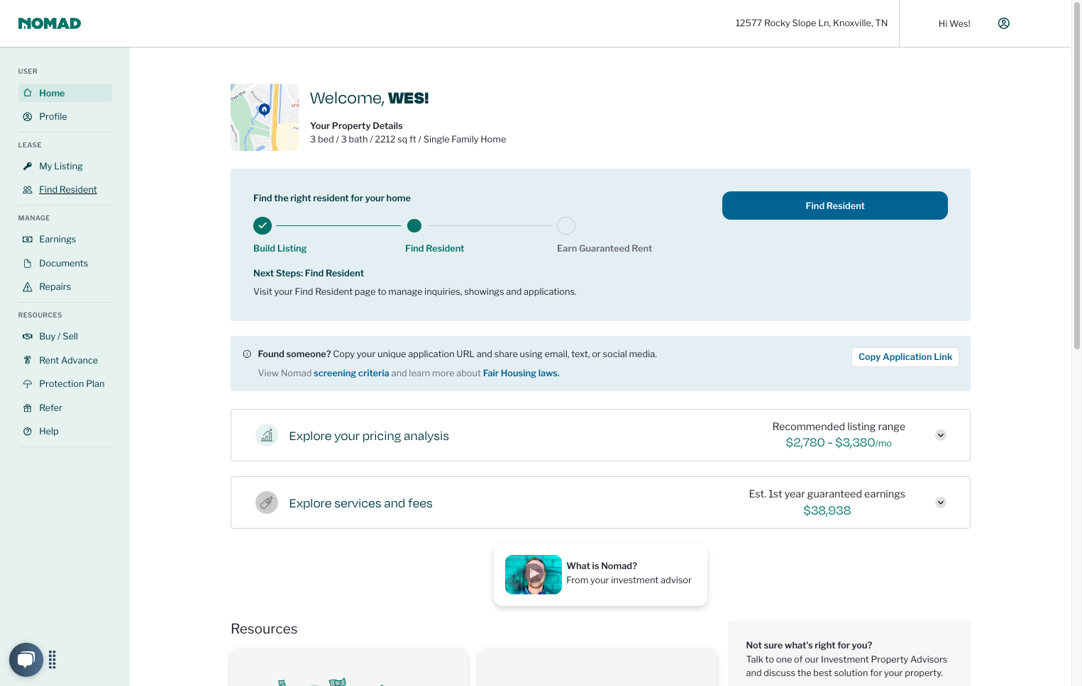 To send a link directly to a prospect's email, click on Find Resident