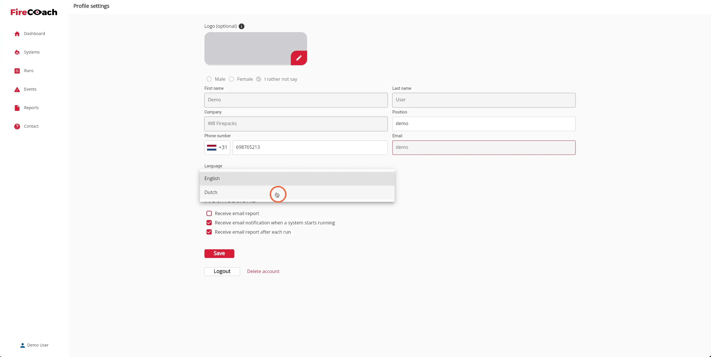 Select the preferred language