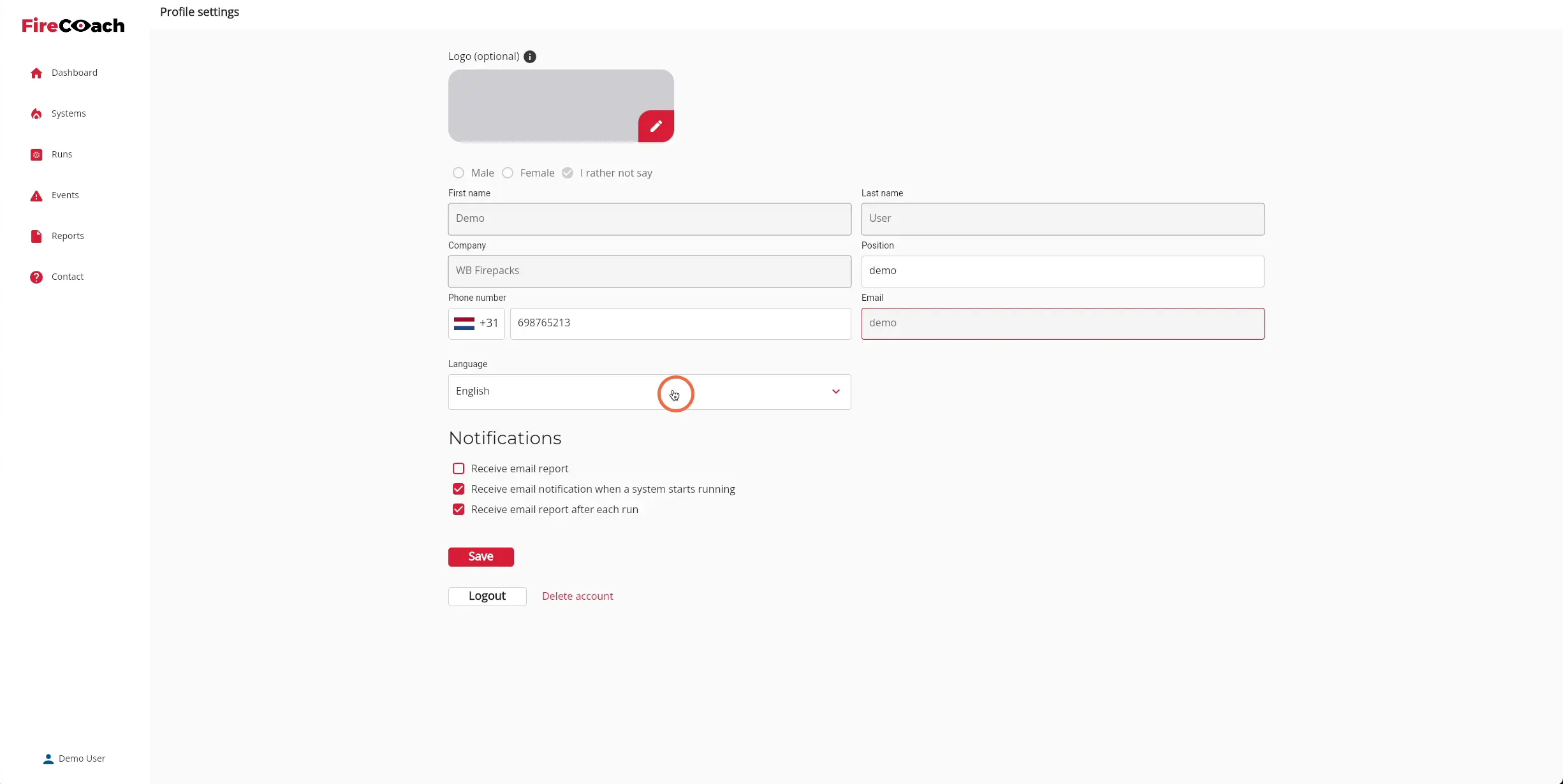 Click on the 'Language' dropdown to open the different language options