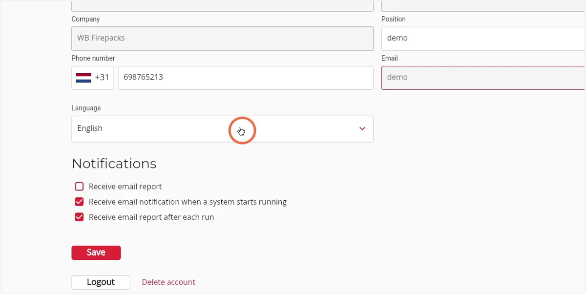 Click on the 'Language' dropdown to open the different language options