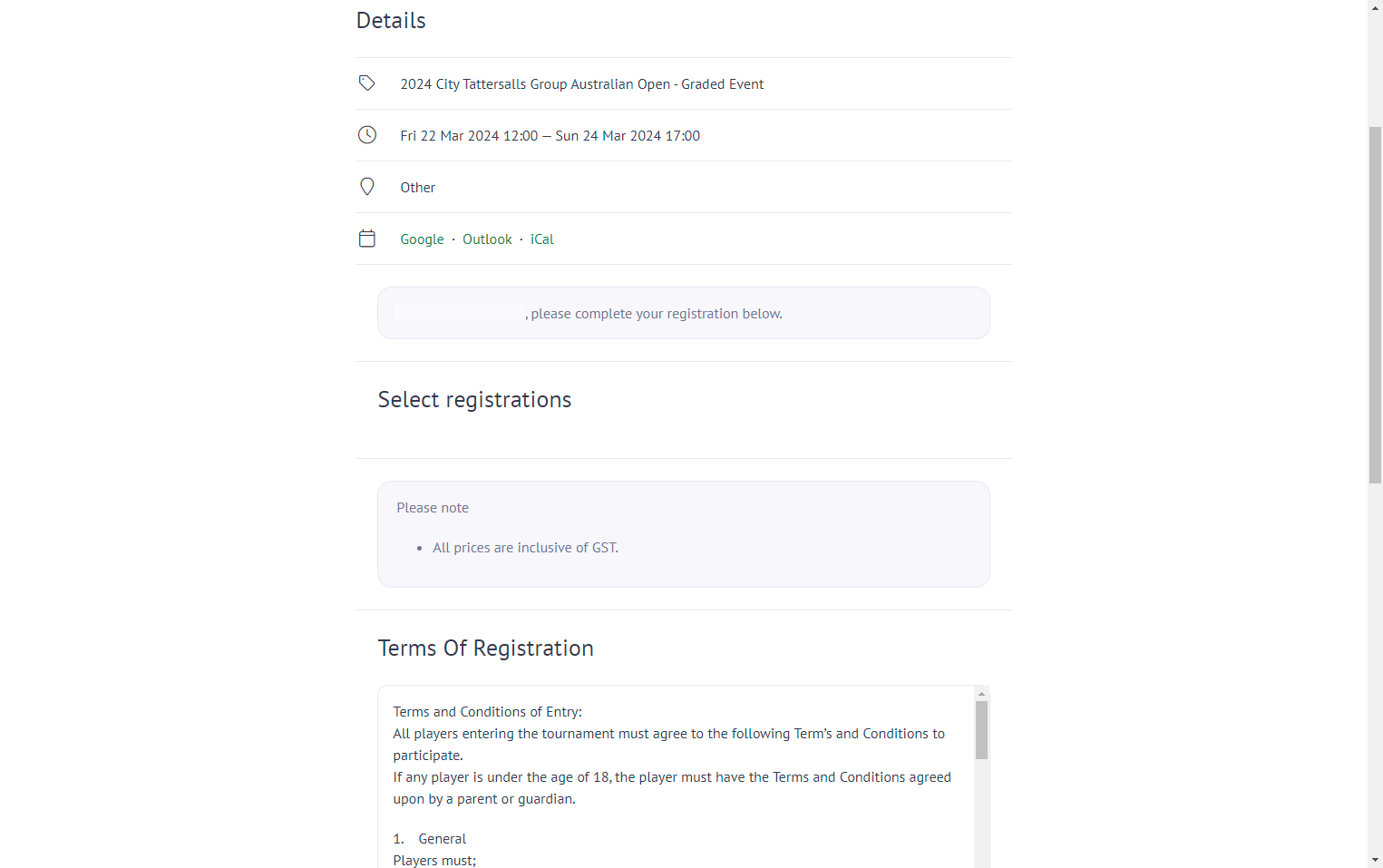 If there are no registration options shown as below, then you will need to upgrade to either a "Local" or "Compete" membership category at the national level
