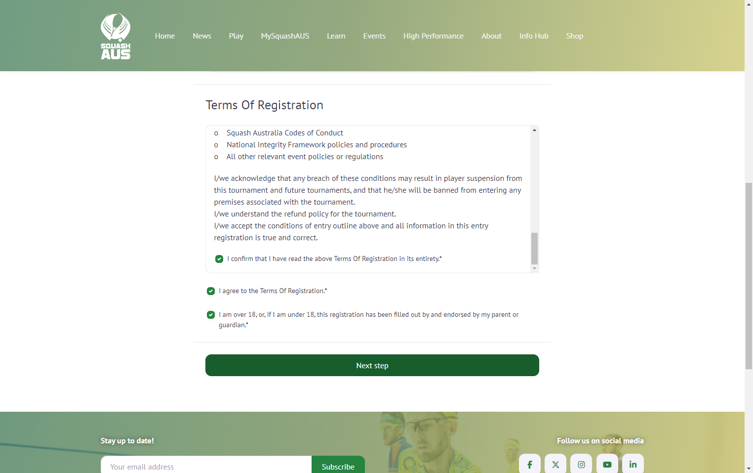 Select all relevant confirmation boxes and click 'Next step'