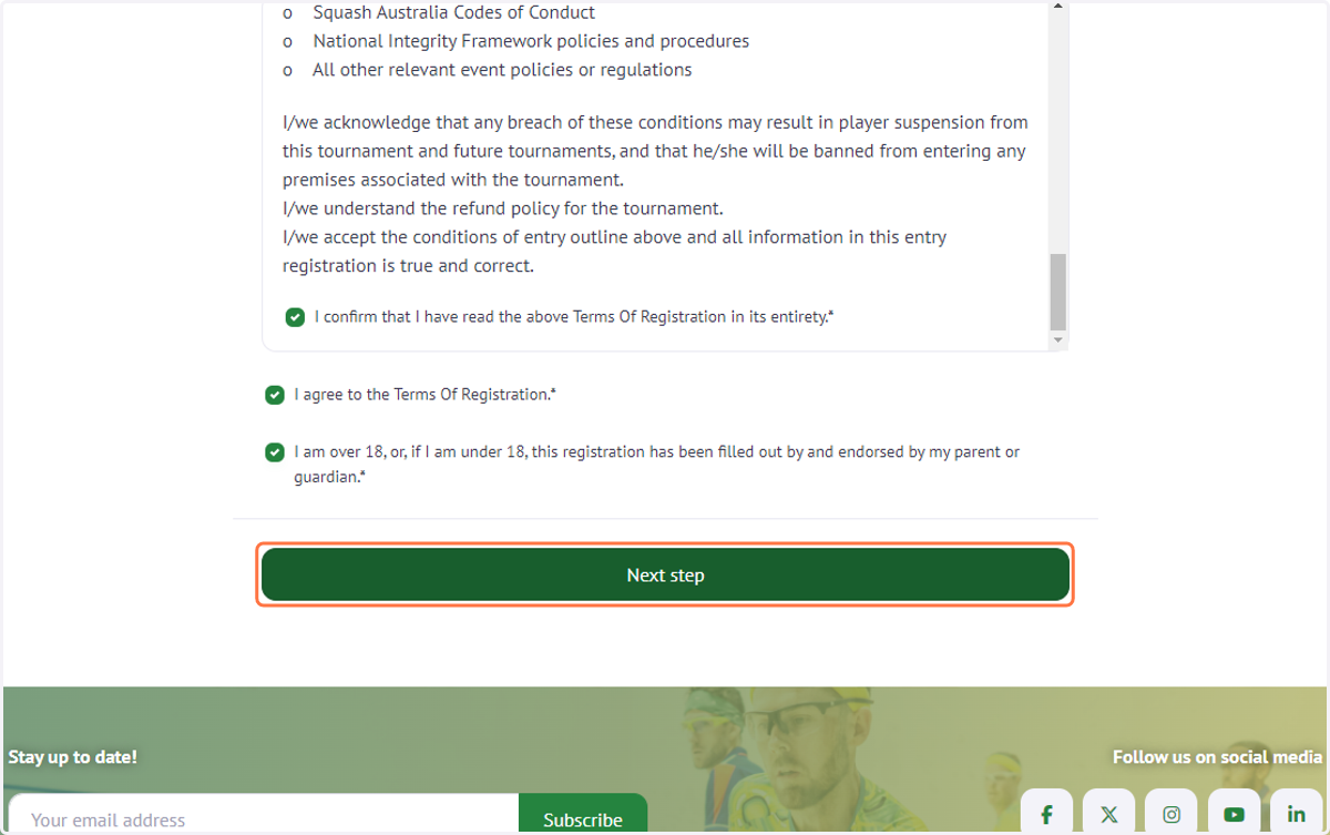 Select all relevant confirmation boxes and click 'Next step'