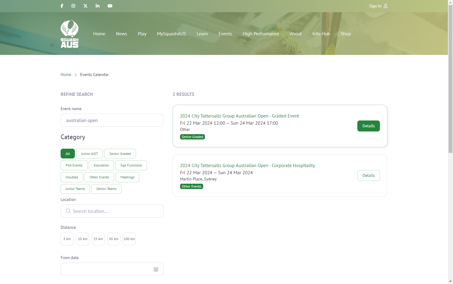 Click on 'Details' of your chosen event.