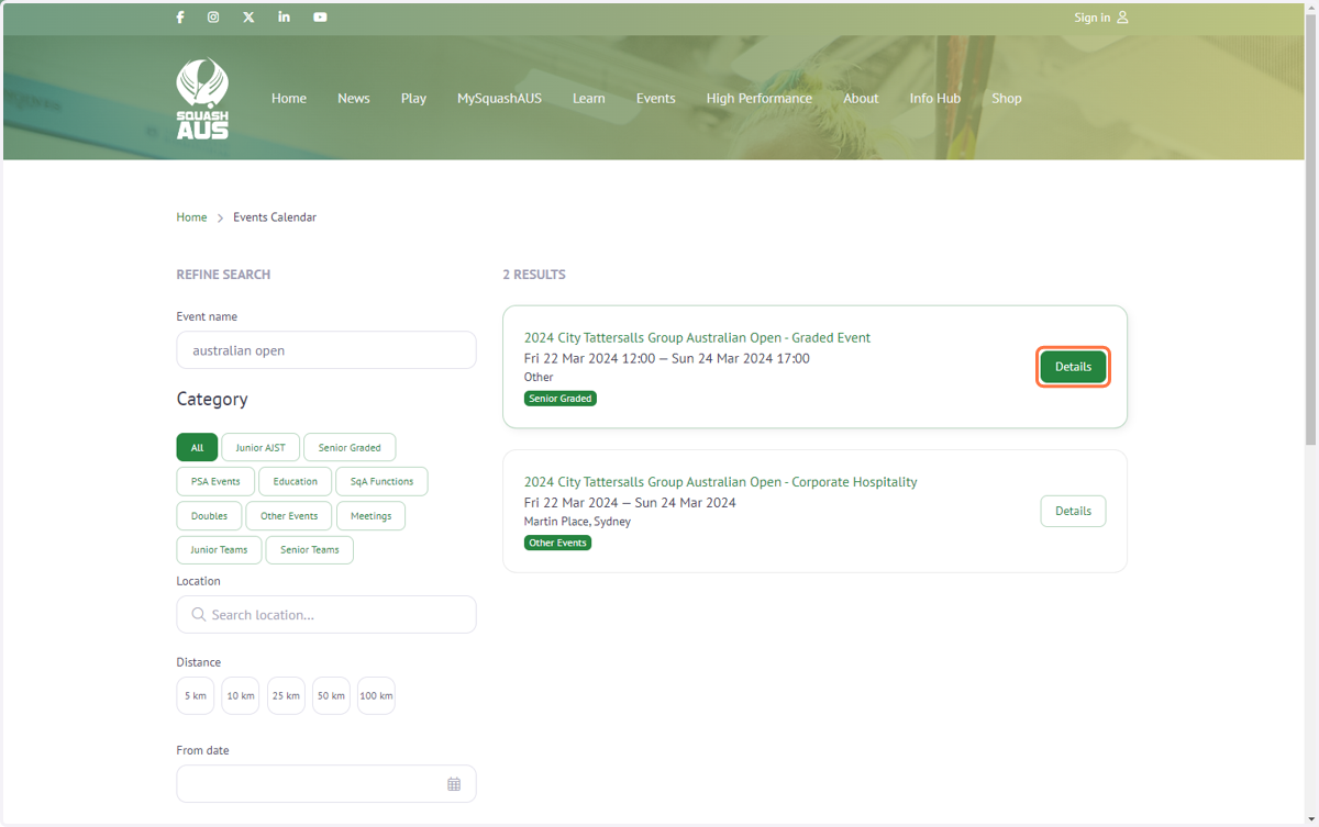 Click on 'Details' of your chosen event.