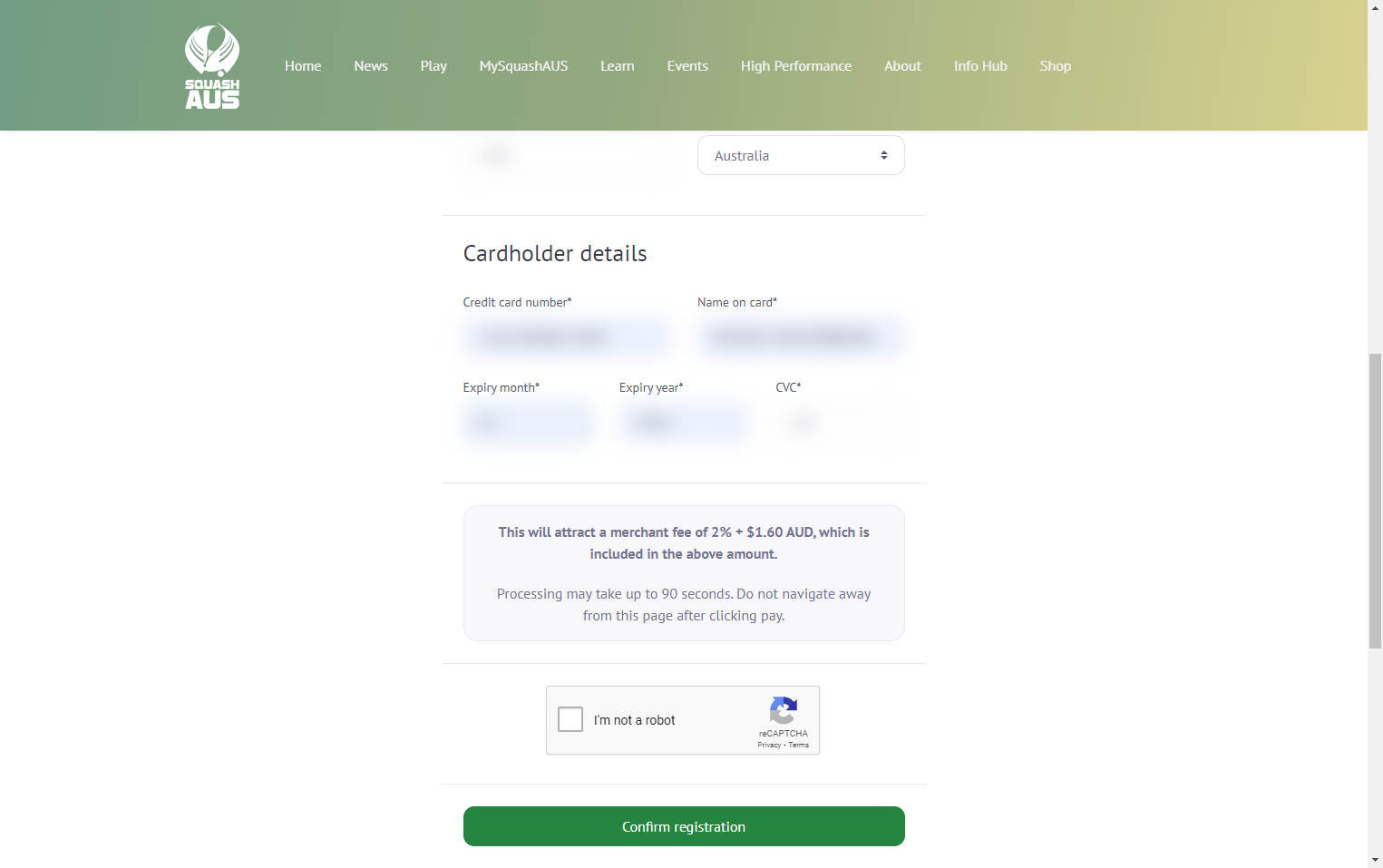 Complete payment information and confirm registration details then Click on "I'm not a robot" and then "Confirm registration".