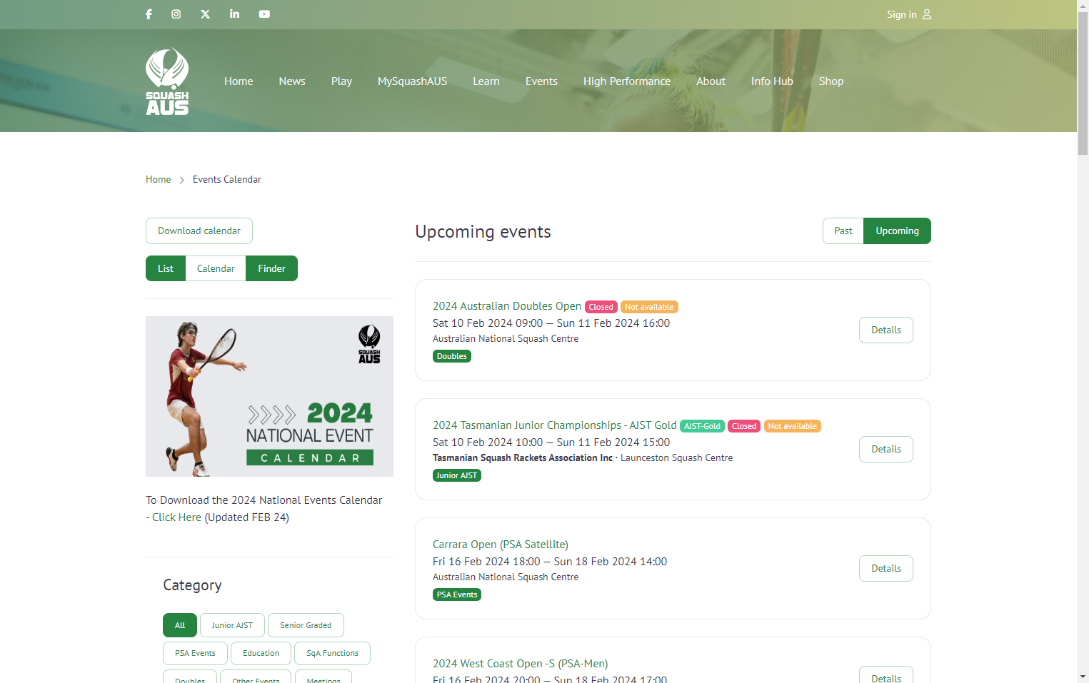Scroll to find event or use 'Finder' to search for the event