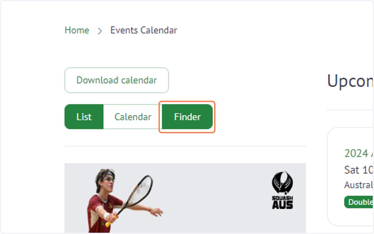 Scroll to find event or use 'Finder' to search for the event