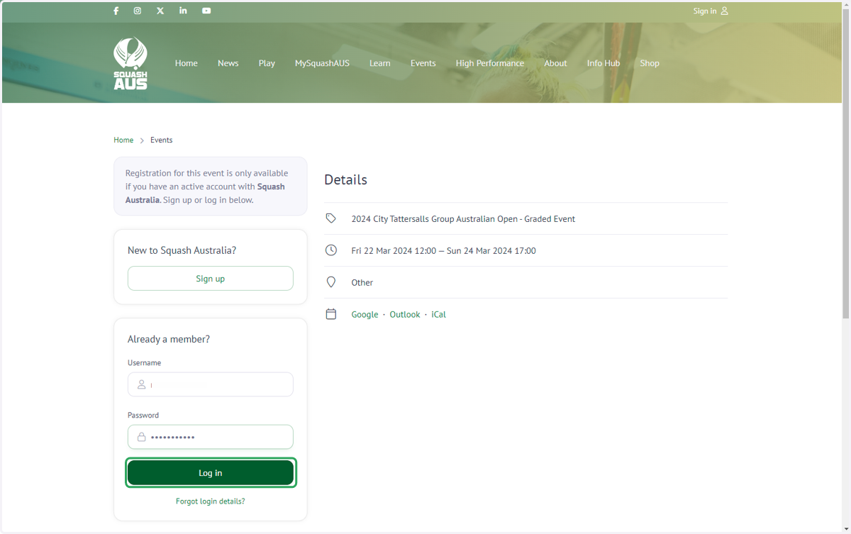 If you are not a member, click 'Sign up' and follow the steps. If you are already a member, log in using your username and password.