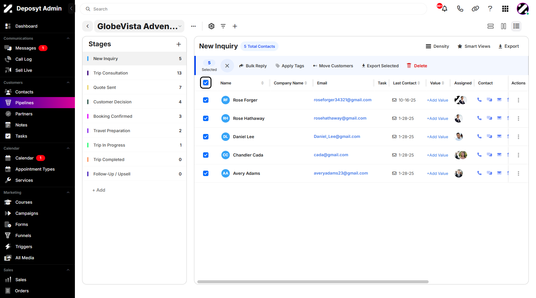 Step 4: Select all contacts at once, or manually pick multiple contacts by checking the boxes next to their names.