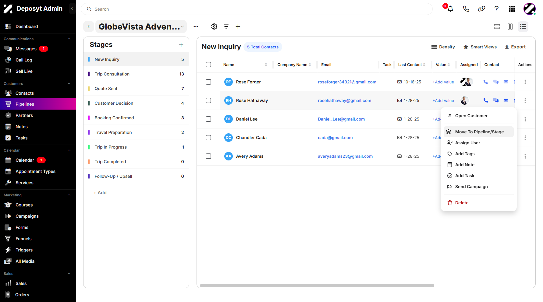 Step 8: A pop-up window will appear, allowing you to select Move to Pipeline/Stage.