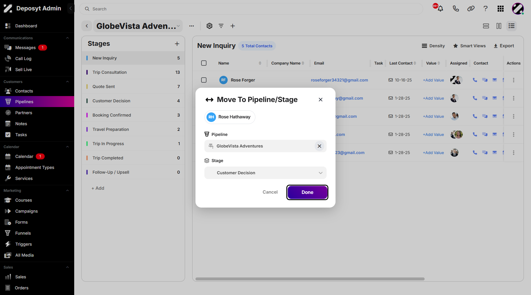 Step 10: When finished, click Done to transfer the selected contact.