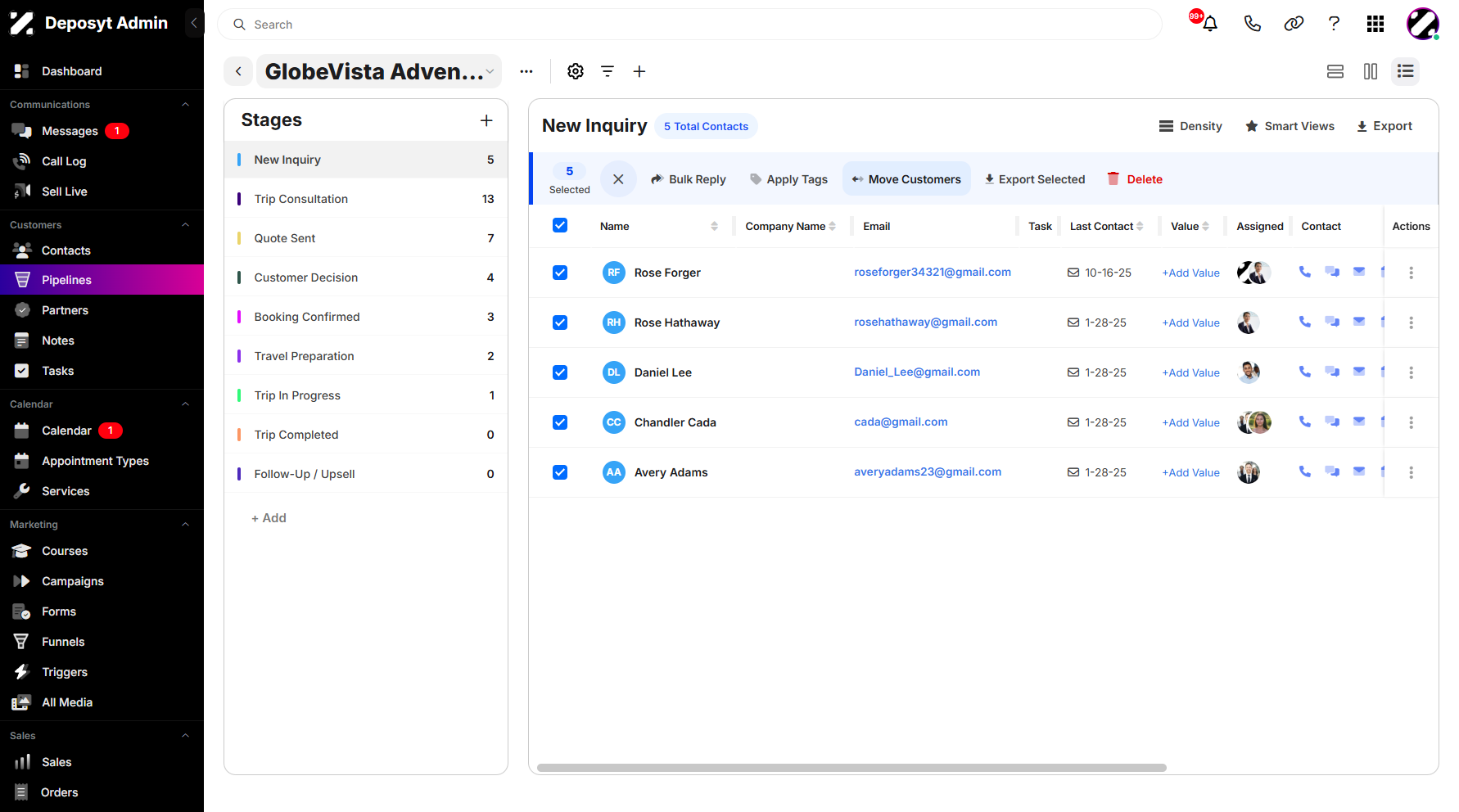 Step 5: The bulk action option will be enabled, allowing you to click Move Customers.