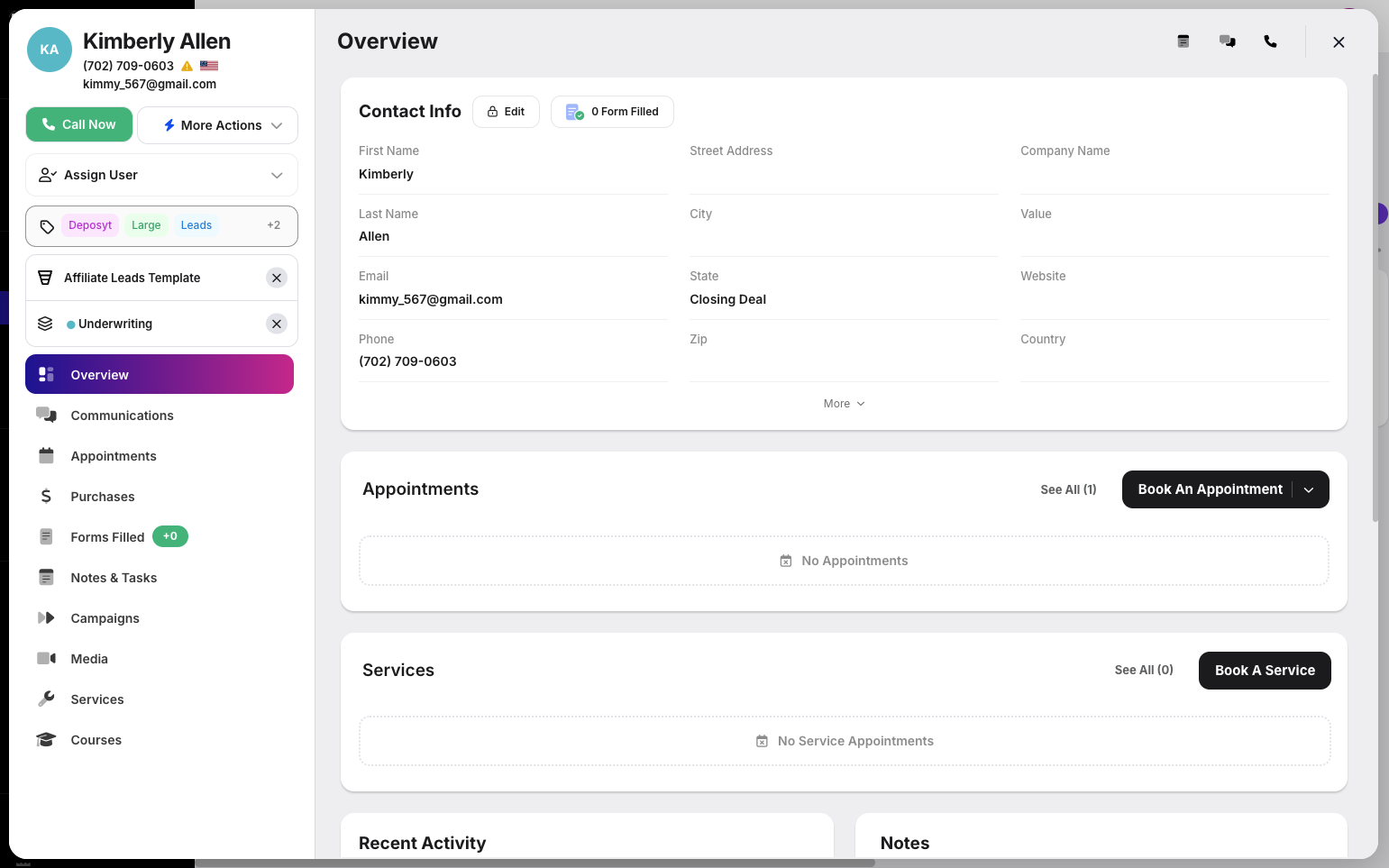 Step 8: You can apply tags to the contact by clicking the Tag button.