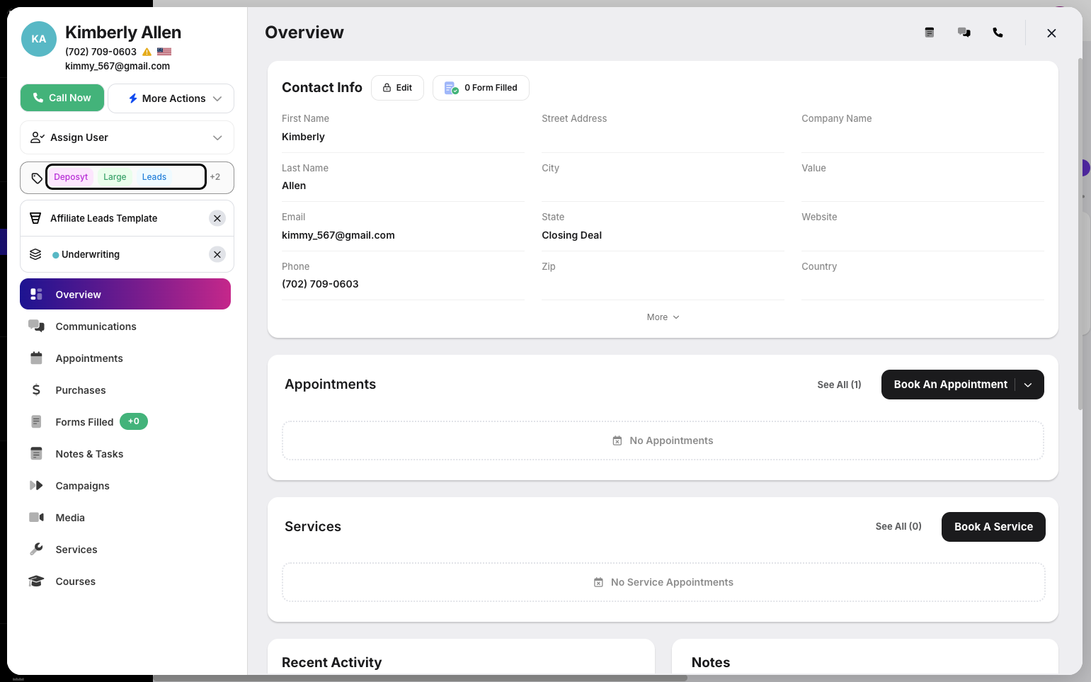 Step 8: You can apply tags to the contact by clicking the Tag button.
