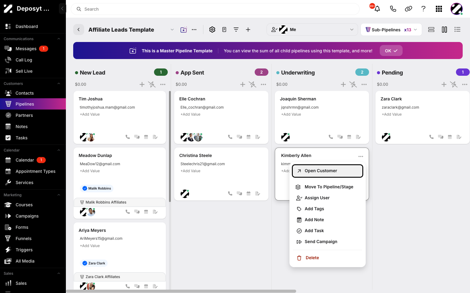Step 4: Click the three-dot menu to display the options, then select Open Customer.