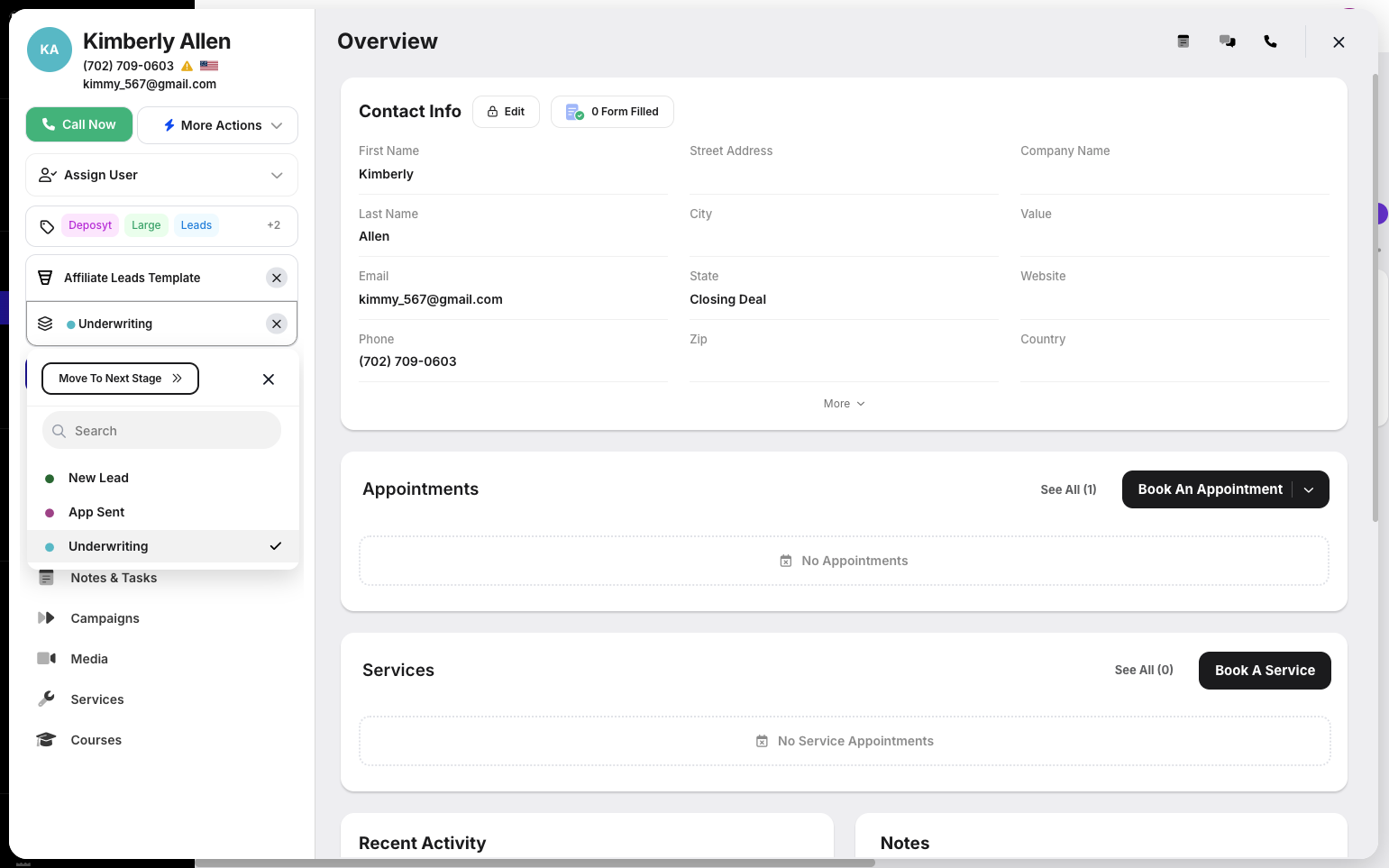 Step 9: You can move the contact to a specific pipeline and stage by searching for the pipeline and selecting the desired stage.