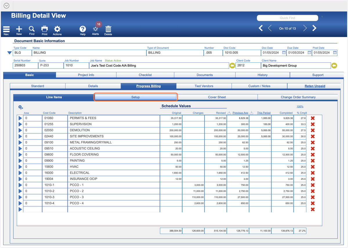 1st Way: Navigate to your Progress Billing record and click on the Setup tab.