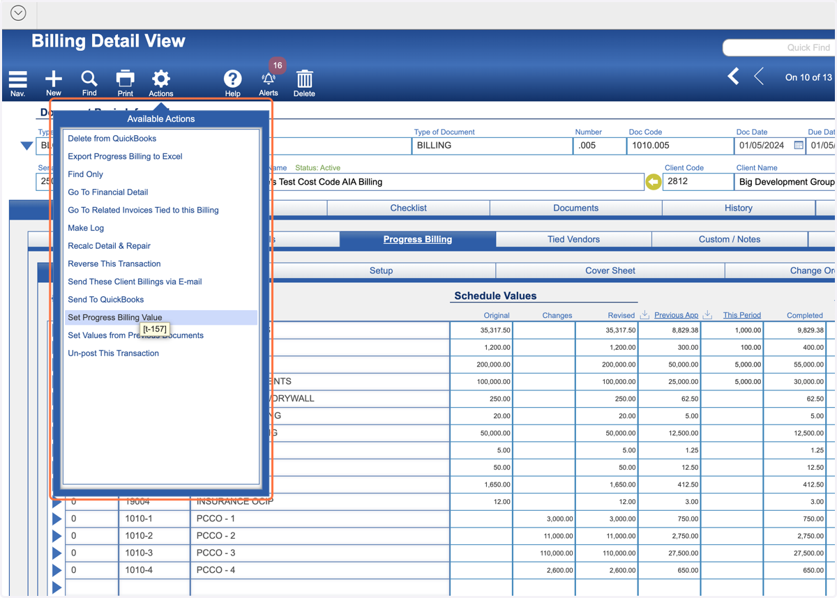 Select Set Progress Billing Value