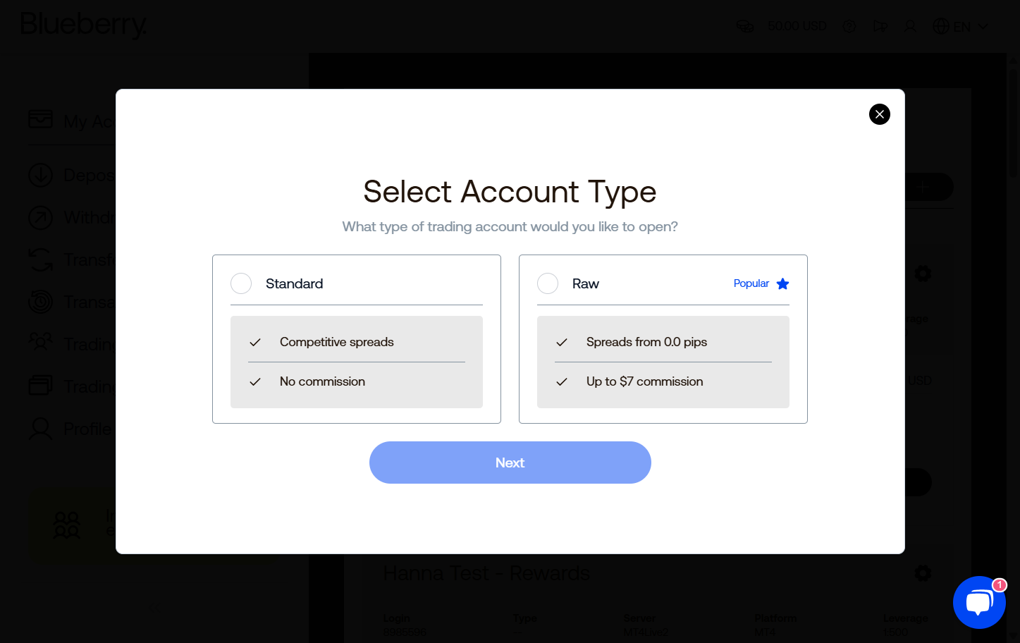 Select your Account Type…