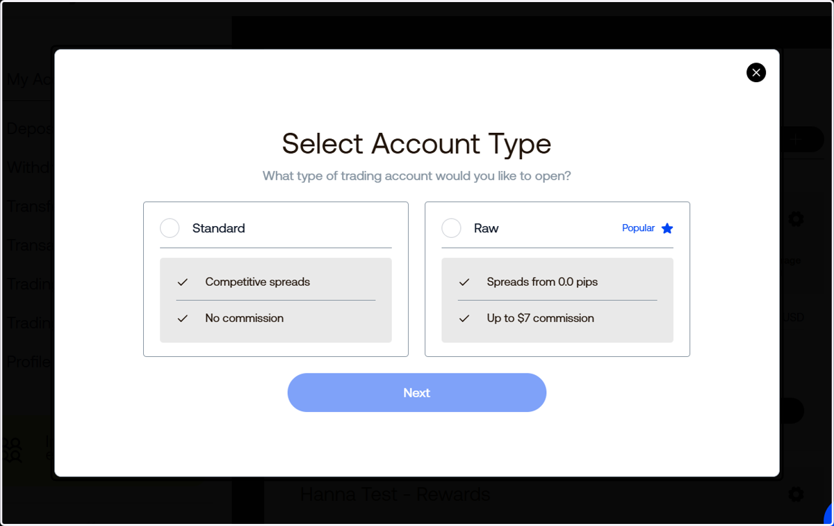 Select your Account Type…