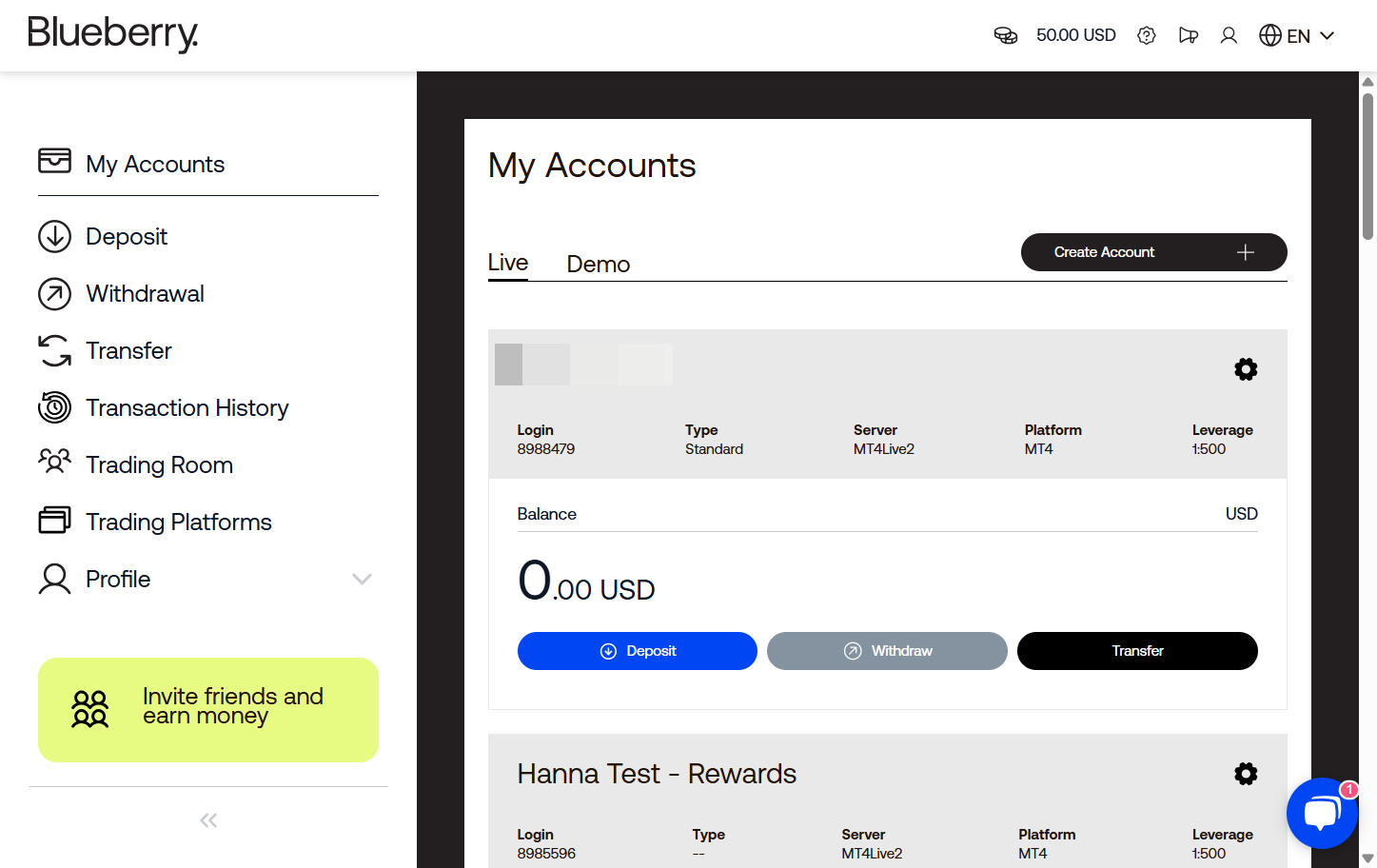 Click on Create Account