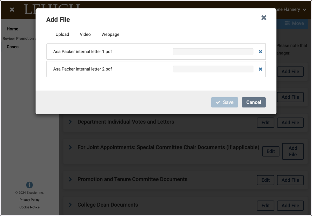 Select a file from upload menu