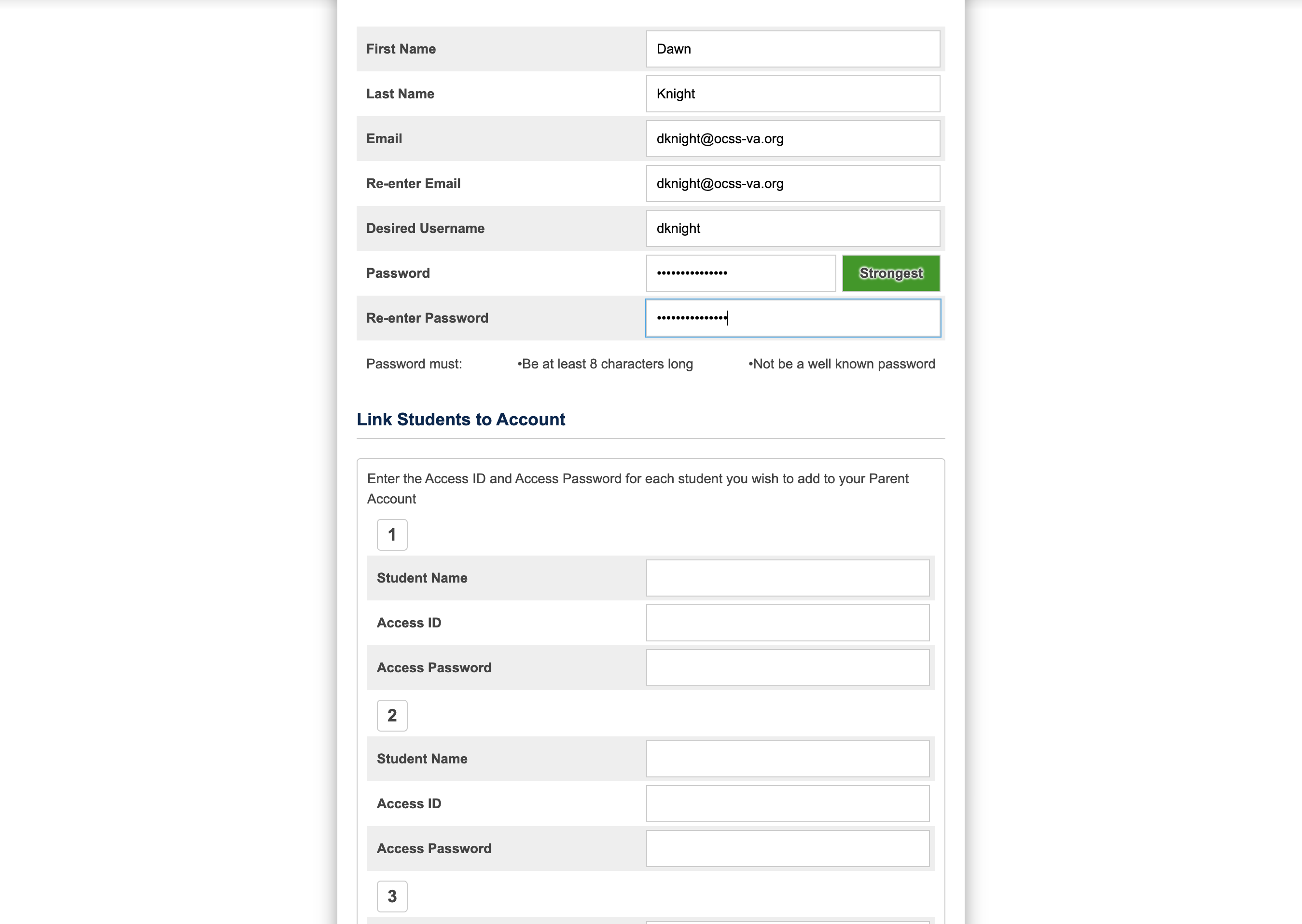Password must be at least 8 characters long