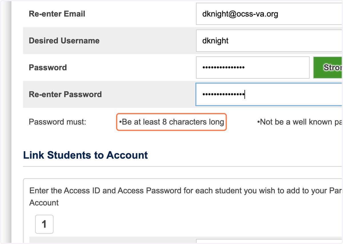Password must be at least 8 characters long