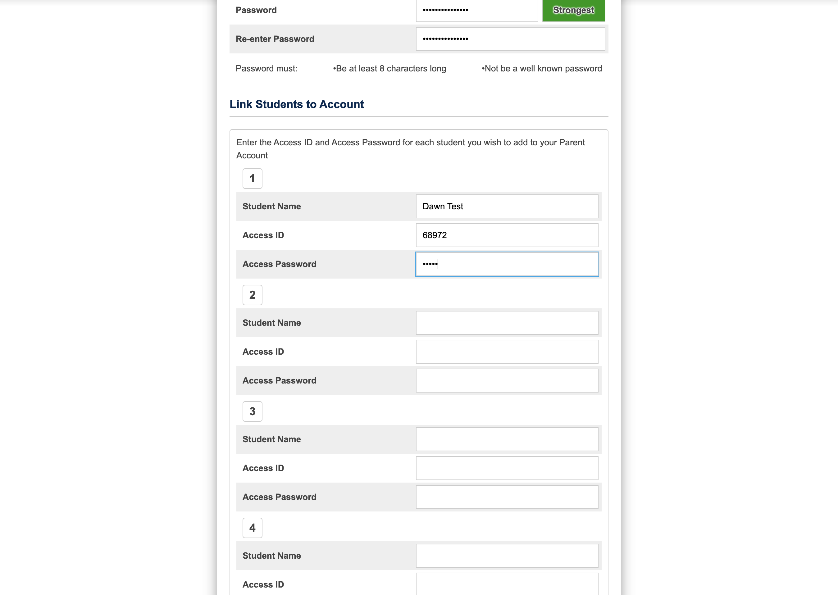 Type the access password found on your Parent Portal letter