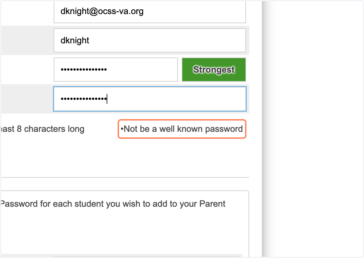 Password must not be a well known password
