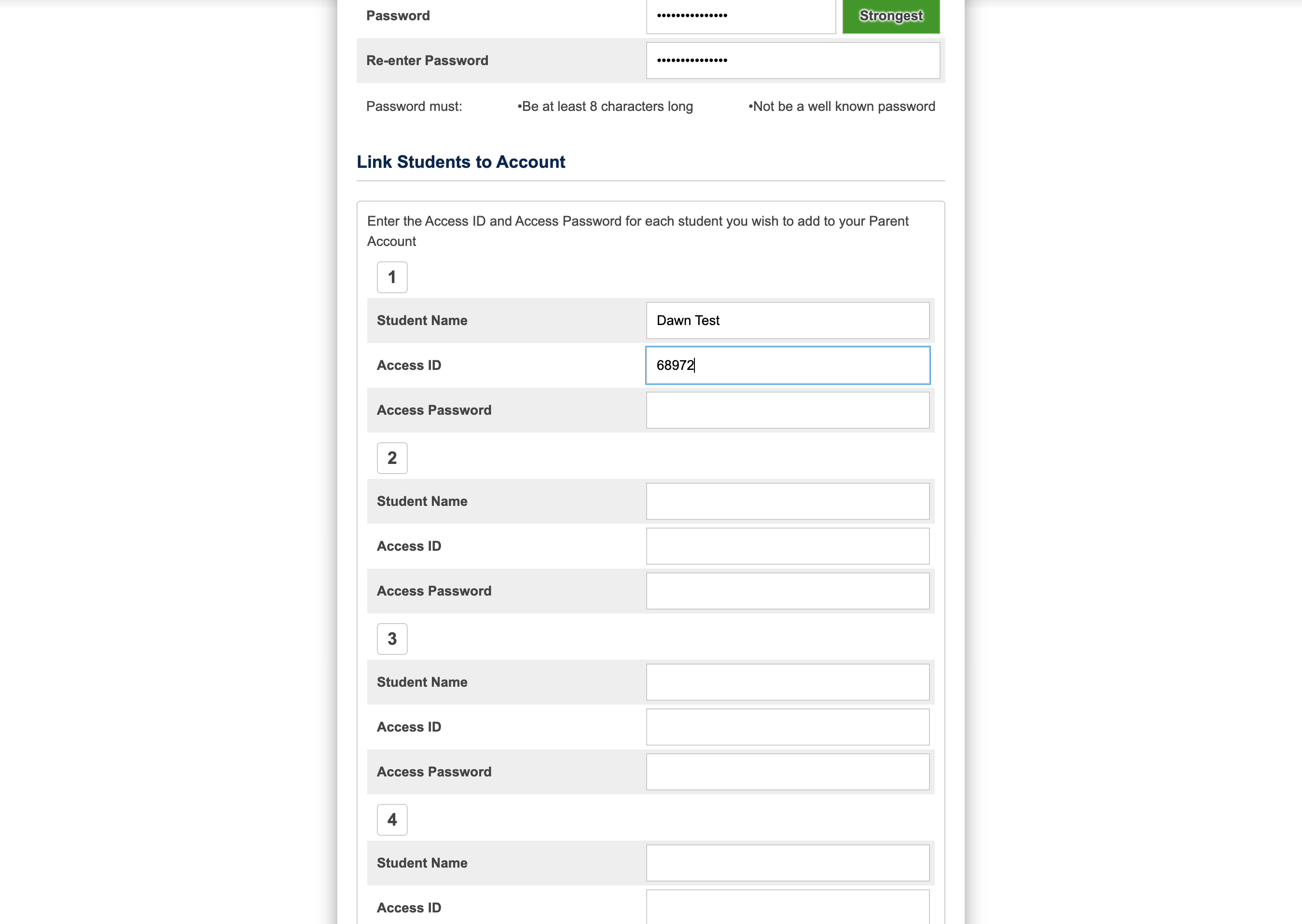 Type the access ID found on your Parent Portal letter