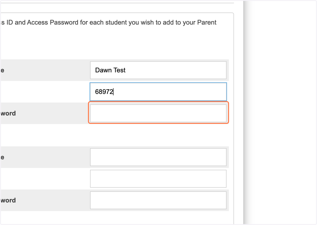 Type the access ID found on your Parent Portal letter