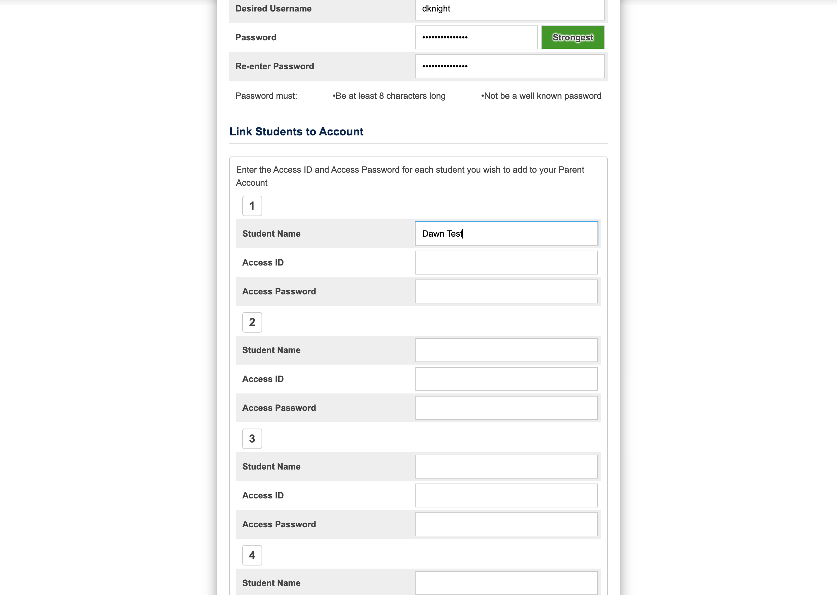 Type the name of your student