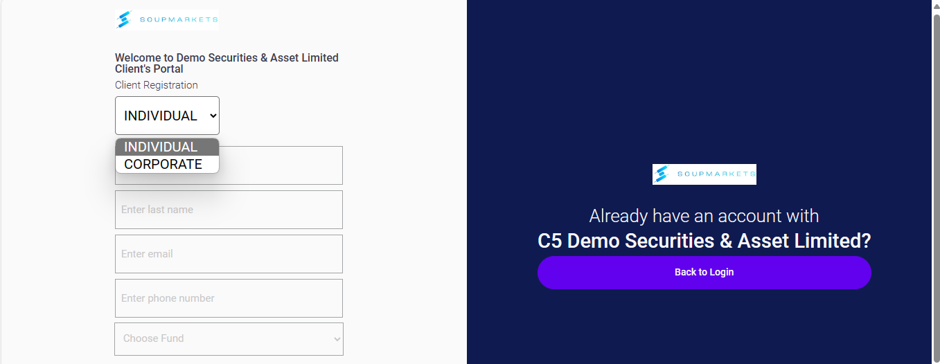 Registration page