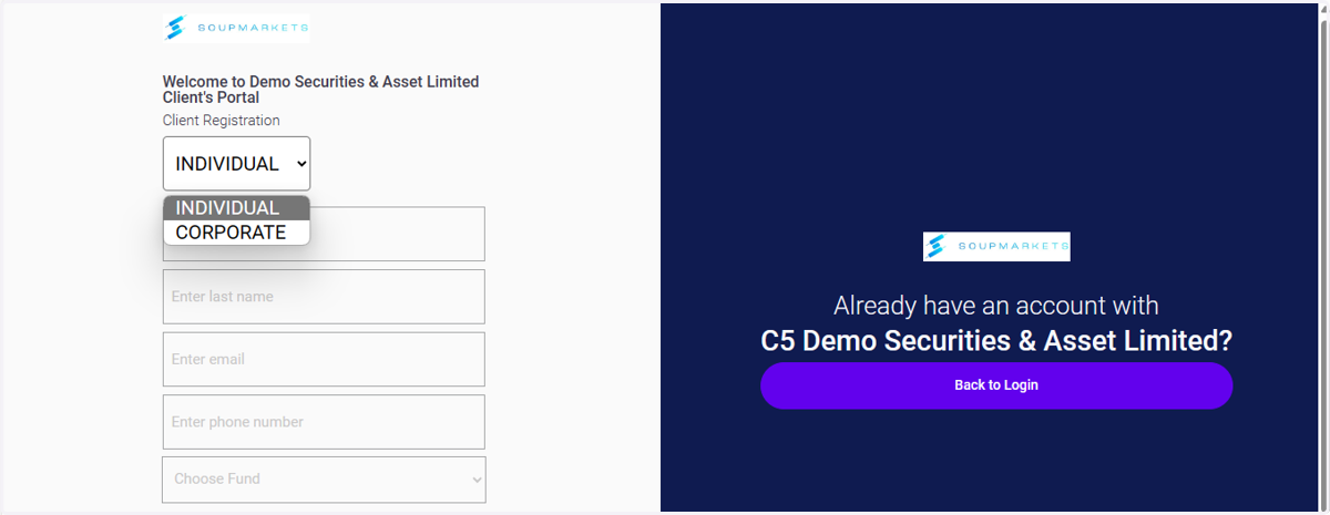 Registration page
