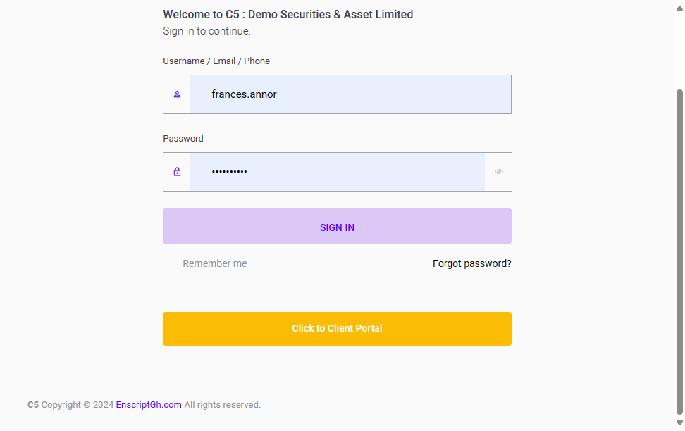 Click on Click to Client Portal