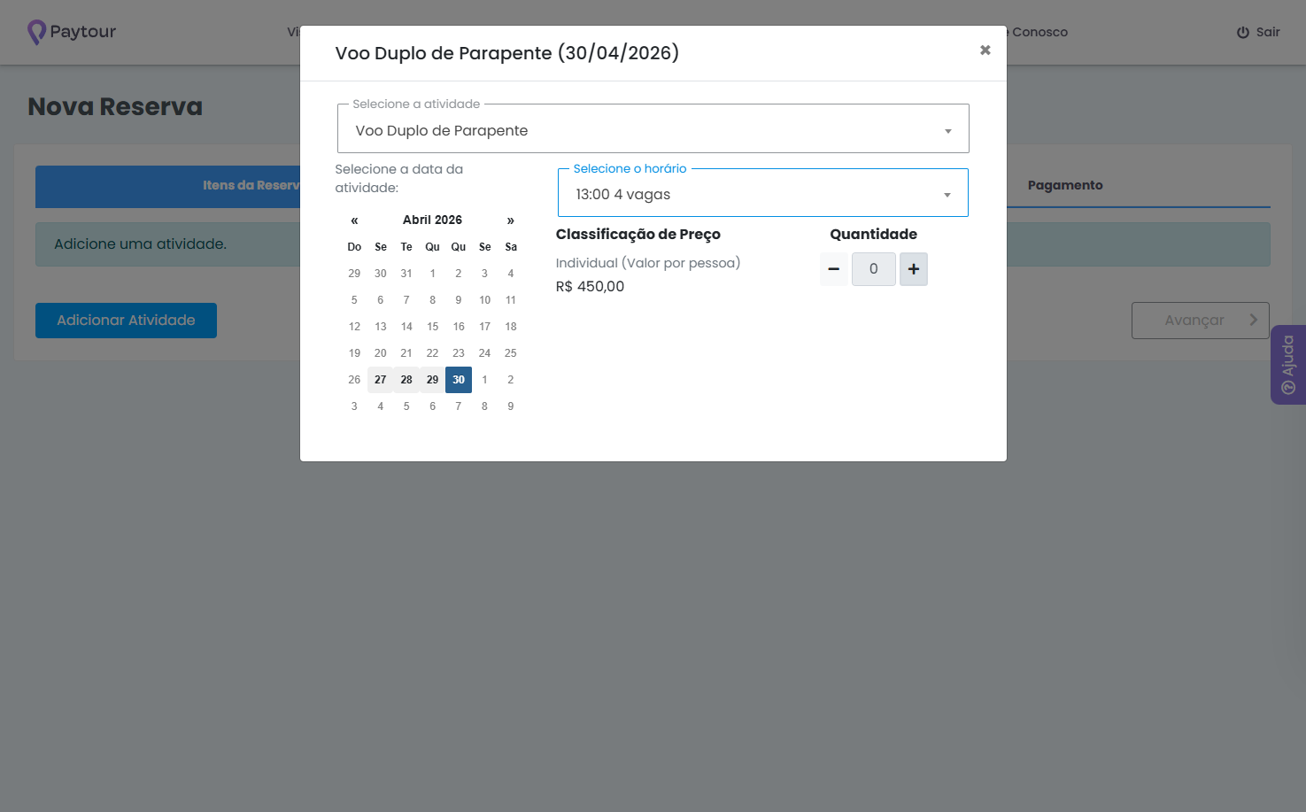 Selecione a quantidade de passageiros